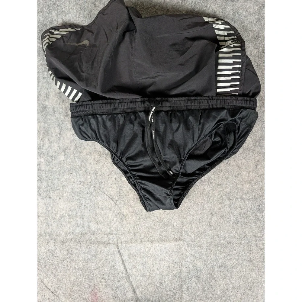 Nike Dri-FIT Mens Running Shorts Black Reflective Stripe Rear Zip Pocket Liner